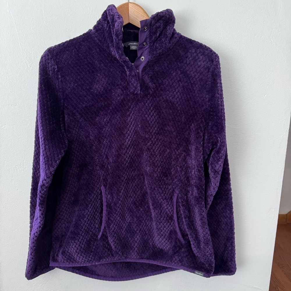 Eddie Bauer Everett waffle texture snap neck dark purple pullover Size Medium